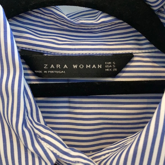 Zara Blue Stripe Shirt w/ Pom-Pom Embellishment S - Picture 7 of 7